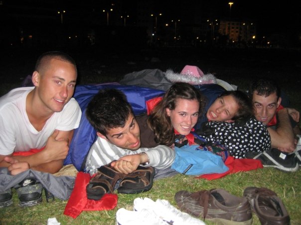 Sleeping in the park in Pamplona, Spain during Running of the Bulls